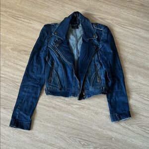 Topshop Dark Blue Denim Moto Jacket US size 2